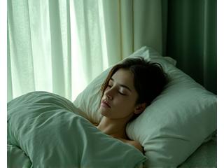 Una persona che dorme serenamente in una stanza buia e confortevole, illustrando l'ottimizzazione del riposo.