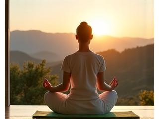 Persona che pratica la meditazione in un ambiente calmo e naturale, per rappresentare la gestione dello stress.