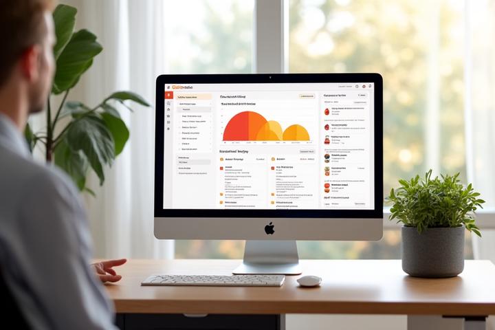 Anteprima della dashboard utente Vita Solari su un monitor, mostrando grafici di progresso, obiettivi e raccomandazioni personalizzate.