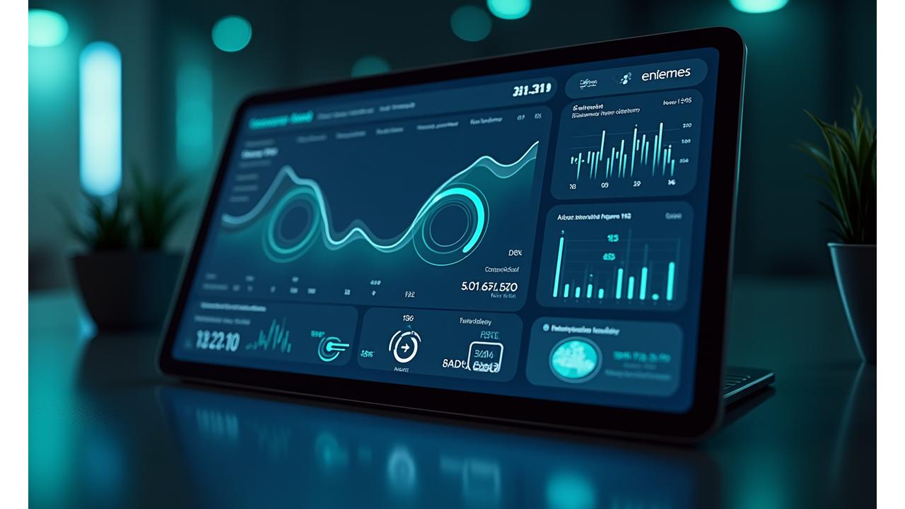 Una dashboard digitale che mostra grafici di dati metabolici, livelli di glucosio e indicatori di performance da wearables
