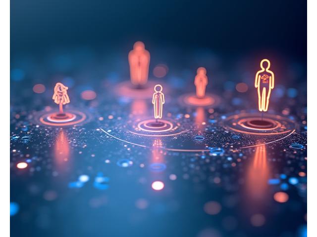 Grafico di dati con icone di salute e un avatar utente, che simboleggia la personalizzazione basata sull'AI